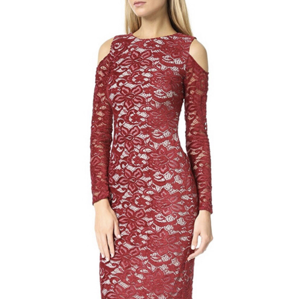 Alice Olivia Laila Red Women’s 2 Cold Shoulder Elegant Lace Midi Dress